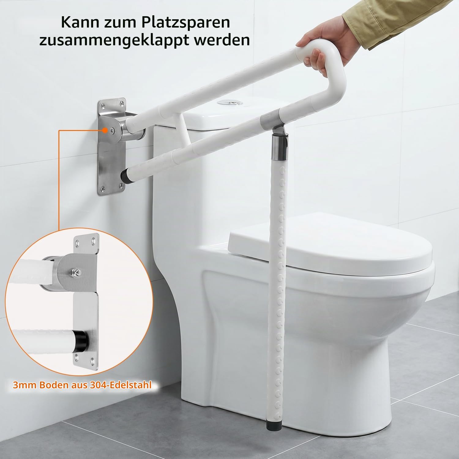 QWORK® Haltegriff, Toilettenhaltegriff mit Bein, Rutschfeste Faltbare Toilettenstangen Toilettenhilfen