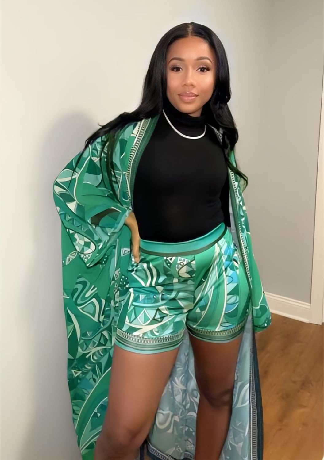 QegarTop Kimono Shorts Set for Women Two Piece Summer Vacation Outfits Flowy Beach Cover up Duster - Image 2