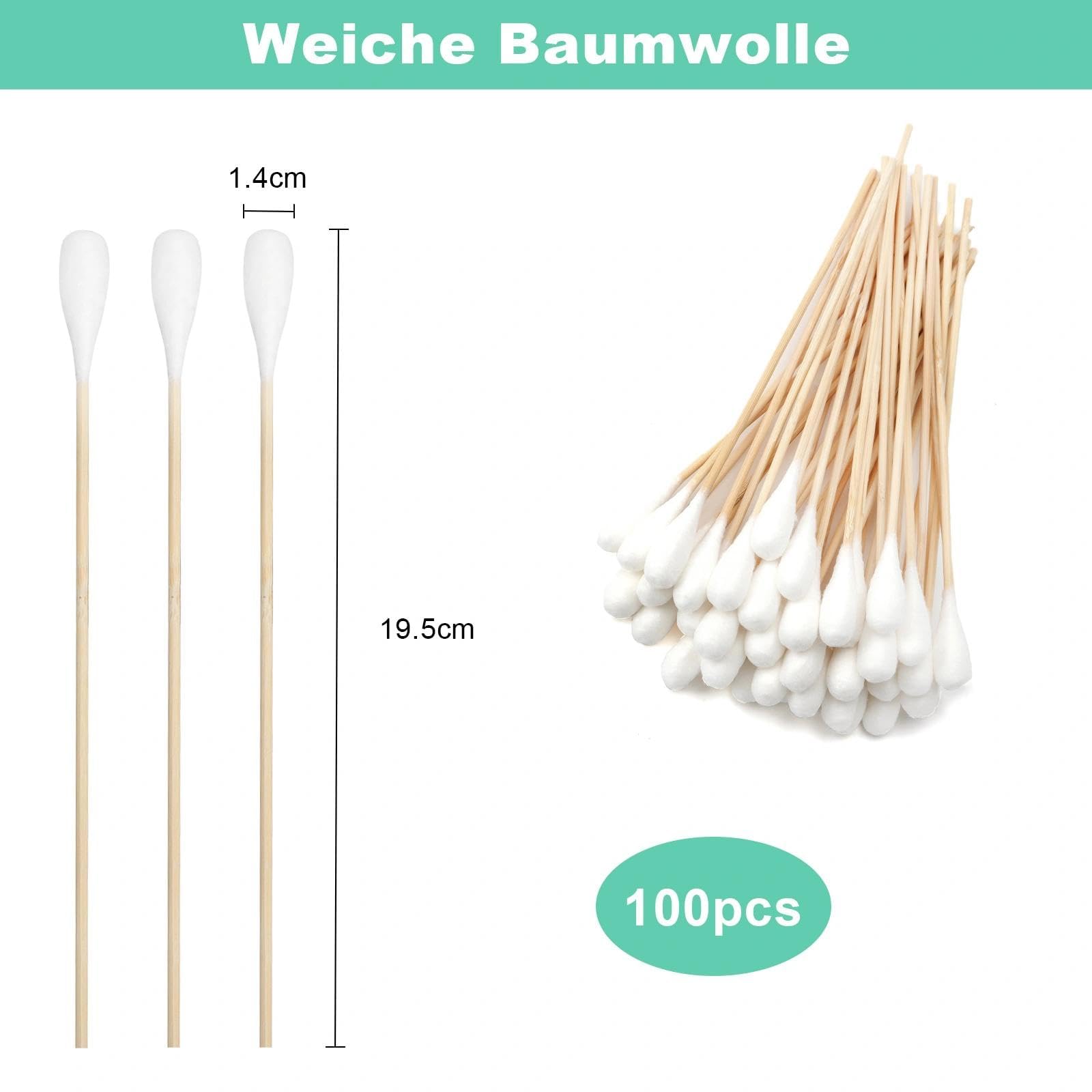 100 Pièces Coton Tiges, Longs Cotons Tigeslongs Bâtons en Bois avec Embout en Coton,Cotons-Tiges avec Poignées en Bois pour le Maquillage, Beauté, Outil Nettoyage, 20cm