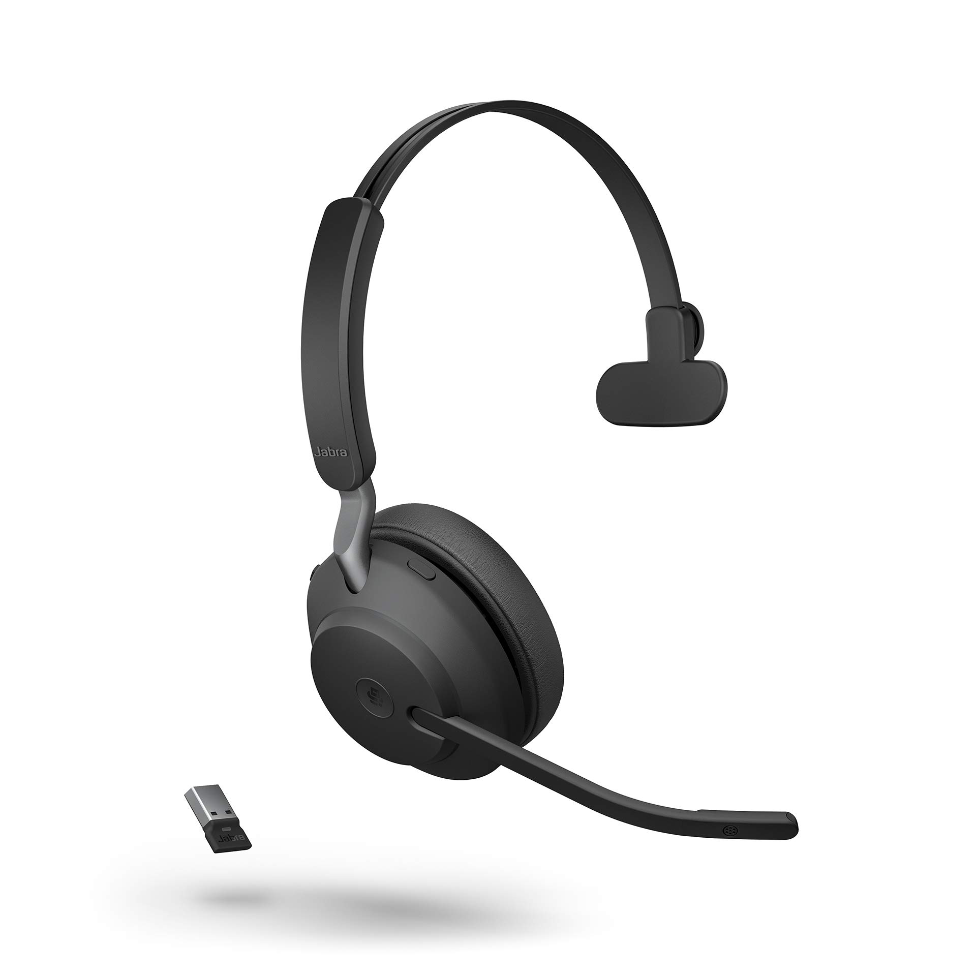 Evolve2 65 Wireless PC Headset with Charging Stand – Noise Cancelling Microsoft Teams Certified Mono Headphones With Long-Lasting Battery – USB-A Bluetooth Adapter – Black