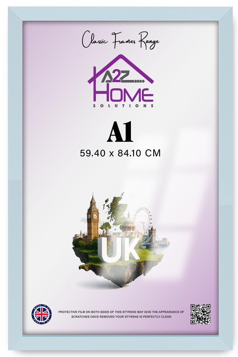 A2Z Home Solutions® Photo Poster Display Wall Hanging Light Grey Frame A1-59.4 × 84.1 cm For Print Picture With Clear Perspex 30x15mm Moulding Mounting Hooks MDF backboard