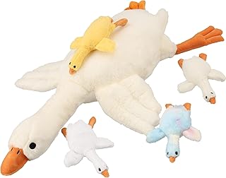 Goose Plush 31 Inch Goose Stuffed Animals Plushie with 4 Cute Babies Goose Plushies in her Tummy, Soft Duck Plush Toy Swan Hugging Pillow, Gift for Kids and Friends