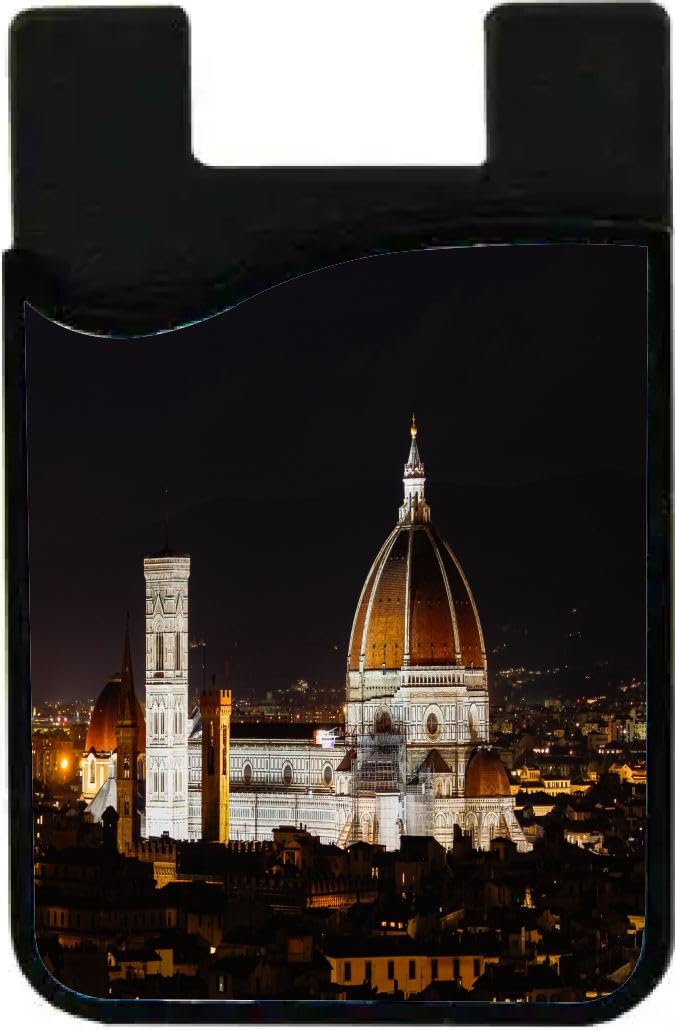 Island Gifting Neoprene Stick-on ID Card Holder for iPhone/Galaxy/Google Android Cases Featuring Image of Basilica at Nighttime in Belgium