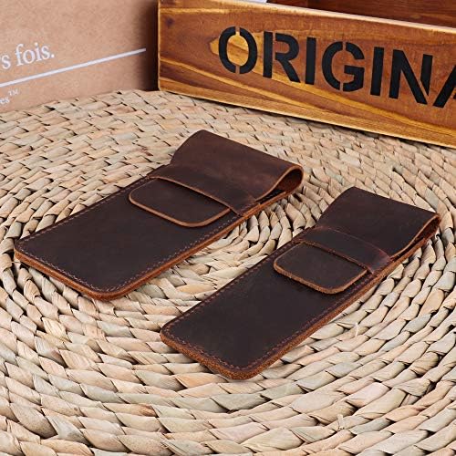 Daimay Crazy Horse Large Leather Pen Case, Handmade Fountain Pen / Multi-Pen Case, Brown