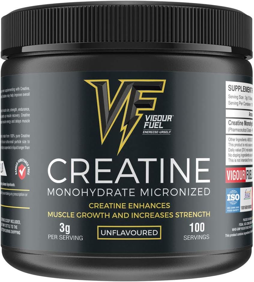 Vigour Fuel Creatine Monohydrate Micronized Powder - 300g (100 Servings, Unflavoured)
