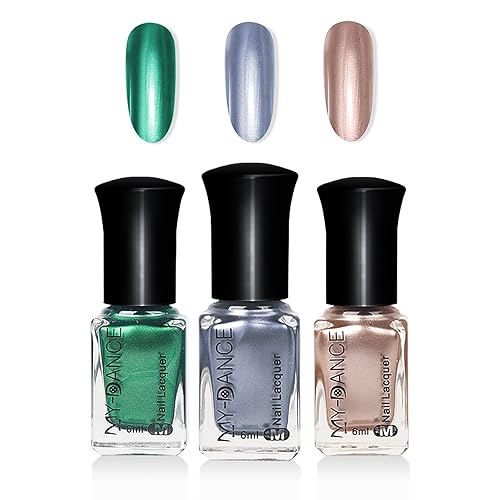 LOKFAR Juego de esmaltes de uñas metálicos de espejo de 3 colores, textura metálica, esmalte de uñas de secado rápido, esmalte de uñas con acabado