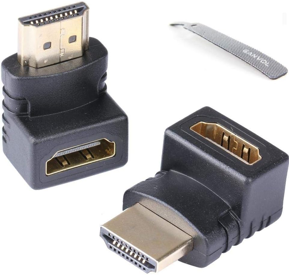 Ganvol (2 Pack HDMI to HDMI Elbow Adapters, Right Angle HDMI Adapter, Left Angle HDMI Connector, Male to Female (Stop the HDMI cables from sticking out from the flat TV side)