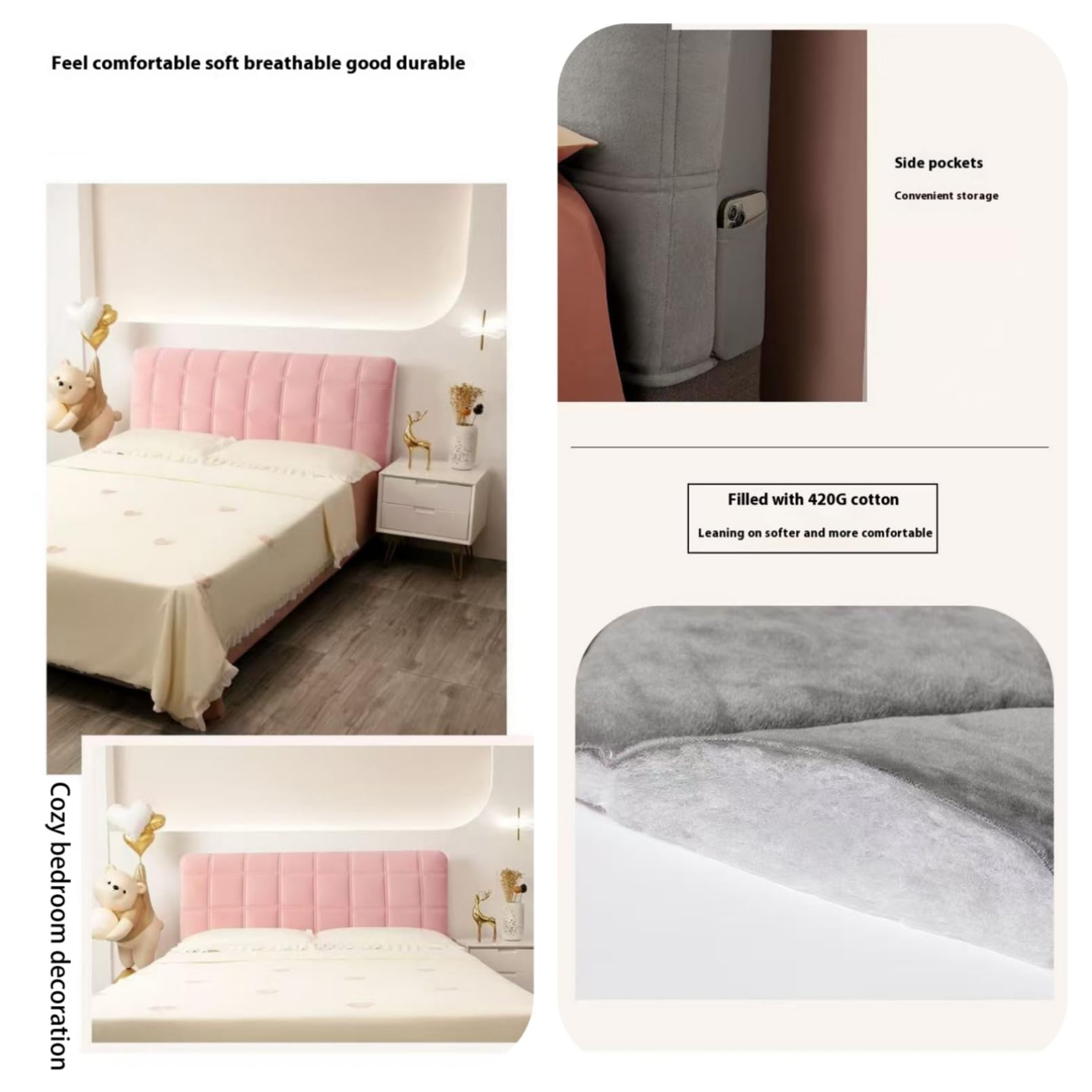Genérico Cubiertas de cabecera de Cama de Terciopelo Todo Incluido Lavable Funda de Respaldo para Cama Individual/Reina/Doble Protector de Respaldo,F,230cm