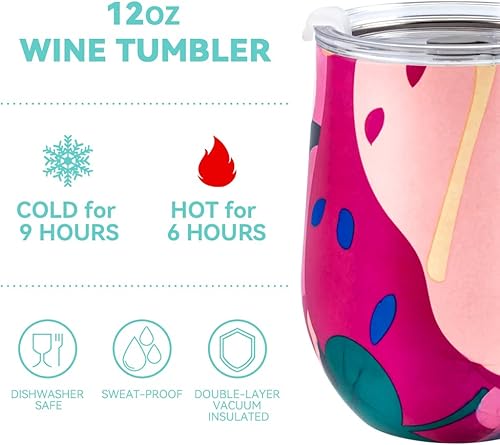 Miniatura 5 de PLATINIUM - Vaso de vino de acero inoxidable (paquete de 2), vaso de vino aislado al vacío de 12 onzas con tapa 2 en 1 y popote, mantiene el frío y