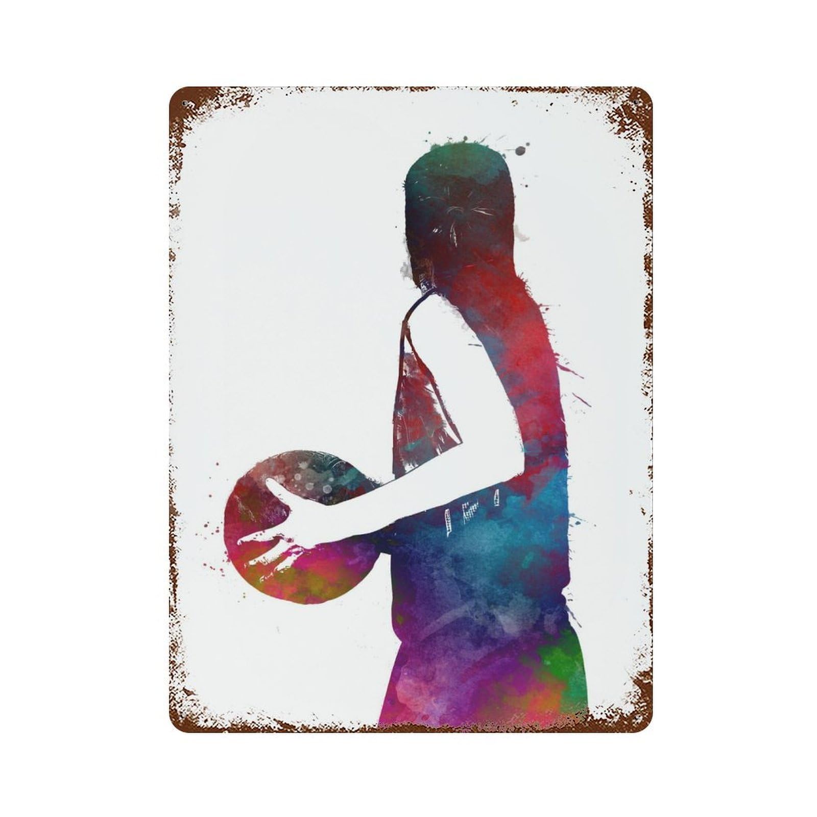 Rust Effect Basketball Rusty Metal Tin Sign 15.7"x11.8", Old School Wall Decor for Basement, Hobby Room And Garage Decor