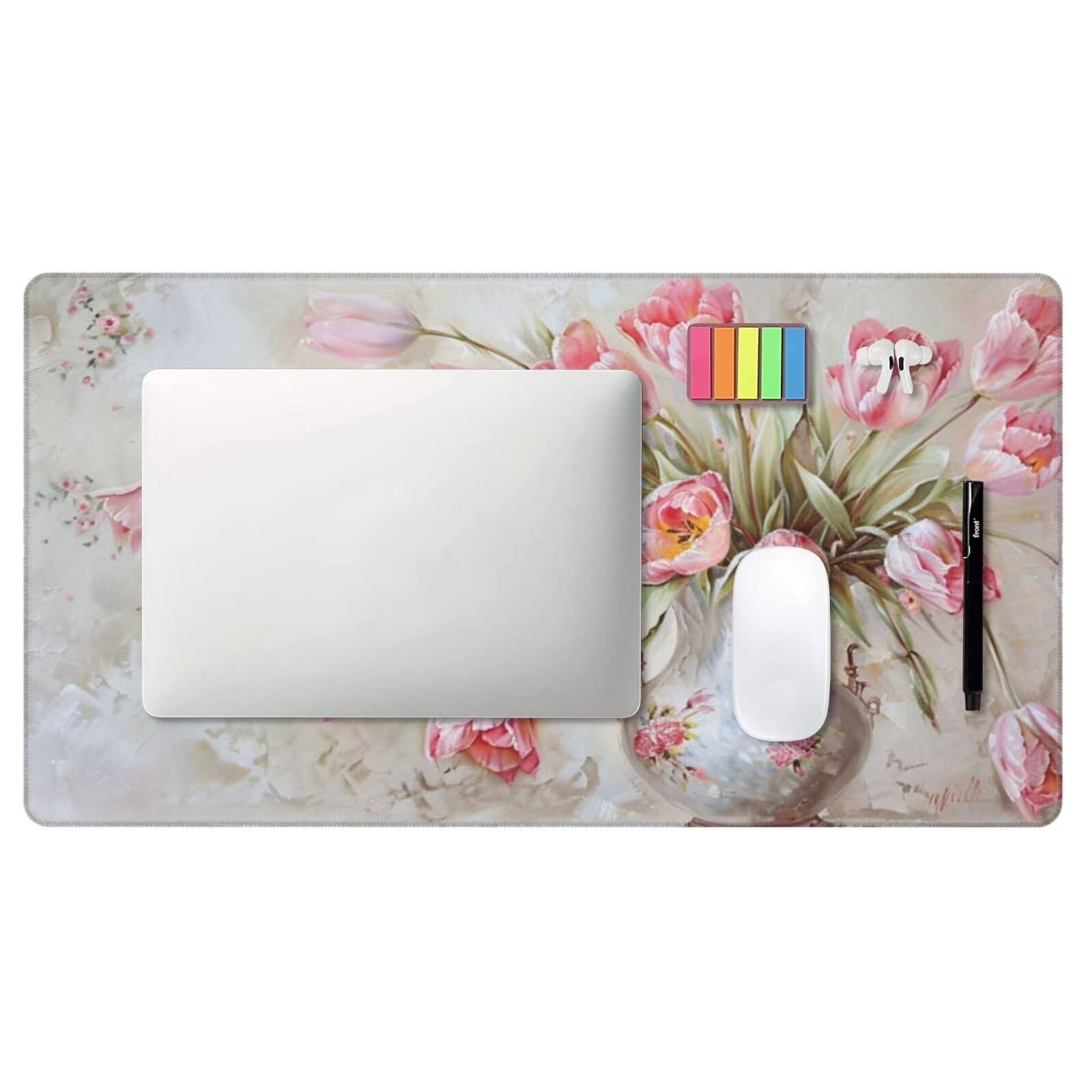 Alfombrilla de Ratón Gaming Grande XXL 1400x600x4mm con Bordes Cosidos, Tela de Micro Tejido, Base de Goma Antideslizante y Mouse Pad, para Teclado Escritorio, PC, Oficina Florero de Tulipanes Y6092