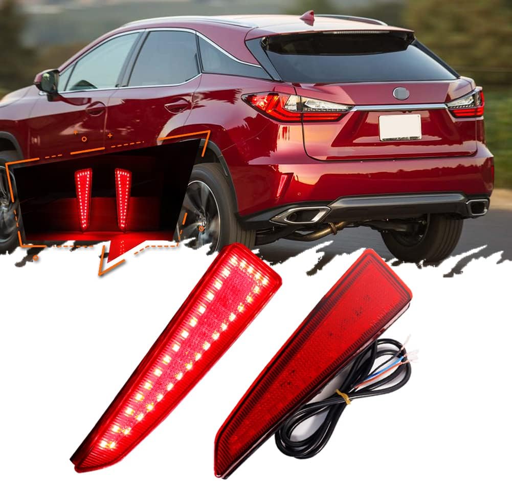 TurningMax For 2016 2017 2018 2019 2020 Lexus RX350 RX450h Rear Bumper Reflector Tail Brake Lights Red LED Lamps Smoked Lens 8191048050, 8192048050