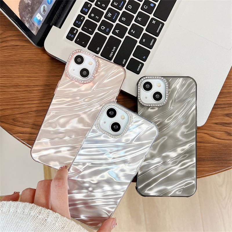 Image of DIZORO Compatible with iPhone 15 Plus Case | Marble Glossy Hard PC Back Cover with Diamond Camera Protector | Ultra Stylish Shockproof Back Cover Case for Girls Women-Desert