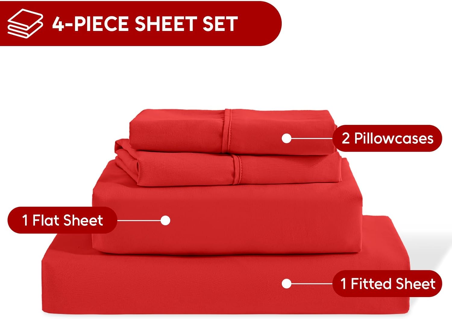 Queen Sheet Set, 4 Pieces Hotel Luxury Soft Microfiber Queen Bed Sheets Set, Up to 16" Deep Pockets, Oeko-Tex Sheets with Elastic, Breathable, Wrinkle Free (Red, Queen)