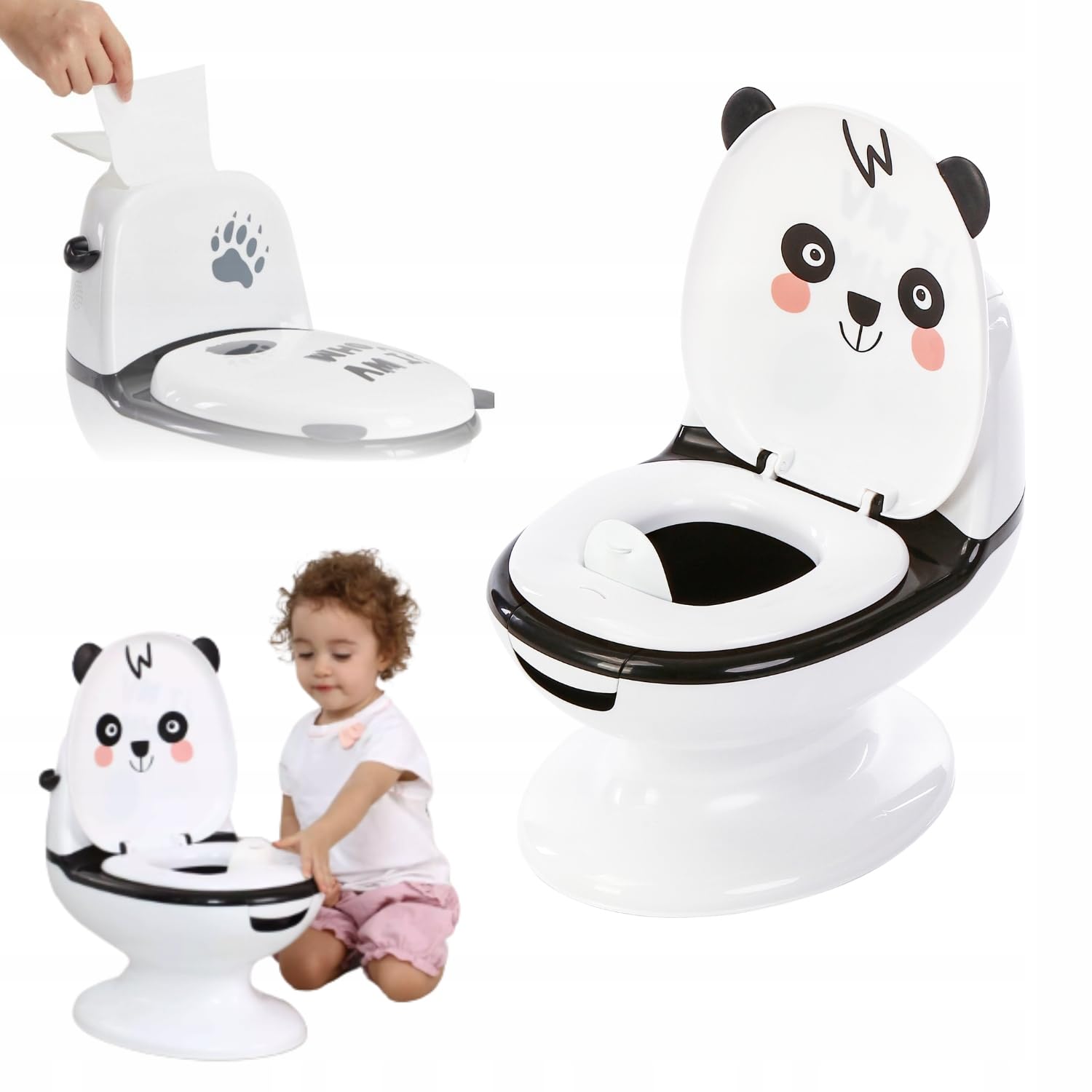 Primabobo Interaktiver Kindertopf PANDA mit Spülgeräusch, Lerntöpfchen für Kinder mit herausnehmbarem Einsatz, Deckel und Rückenlehne, ergonomischer Toilettentrainer ab 18 Monaten