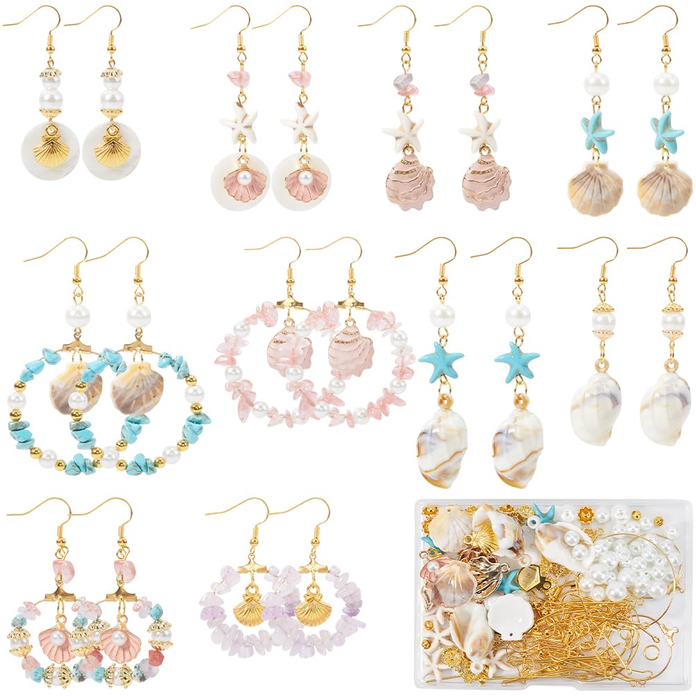 Kit para hacer aretes de estrella de mar, conchas de Hawái y cuentas de amatista
