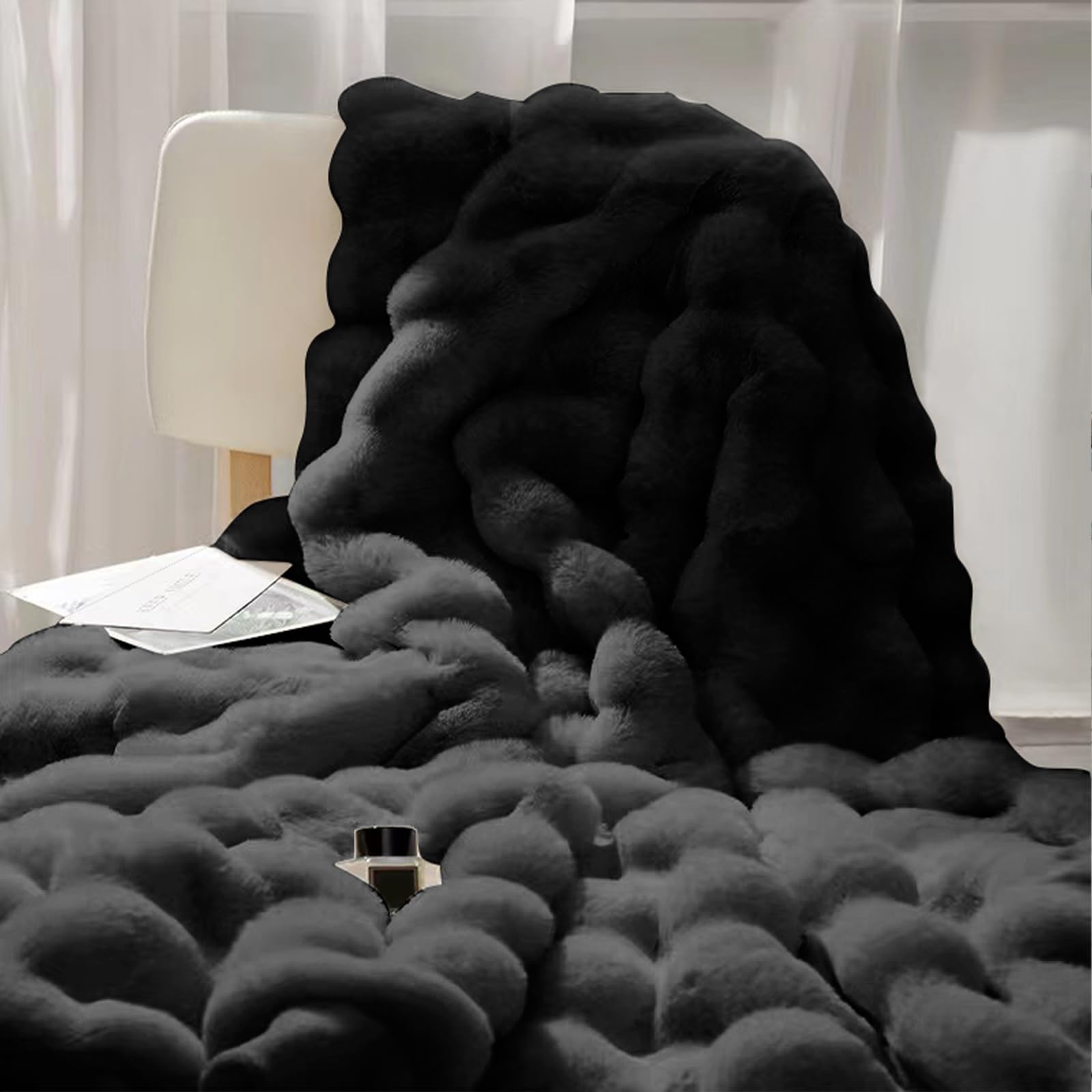 Faux Rabbit Fur Throw Blanket Fluffy Throws Blanket Warm Cozy Fluffy Blanket Throw Luxury Decorative Blanket Throw Reversible Thickness Skin Friendly Plush Throw Blanket 51×63in (Dark Grey)