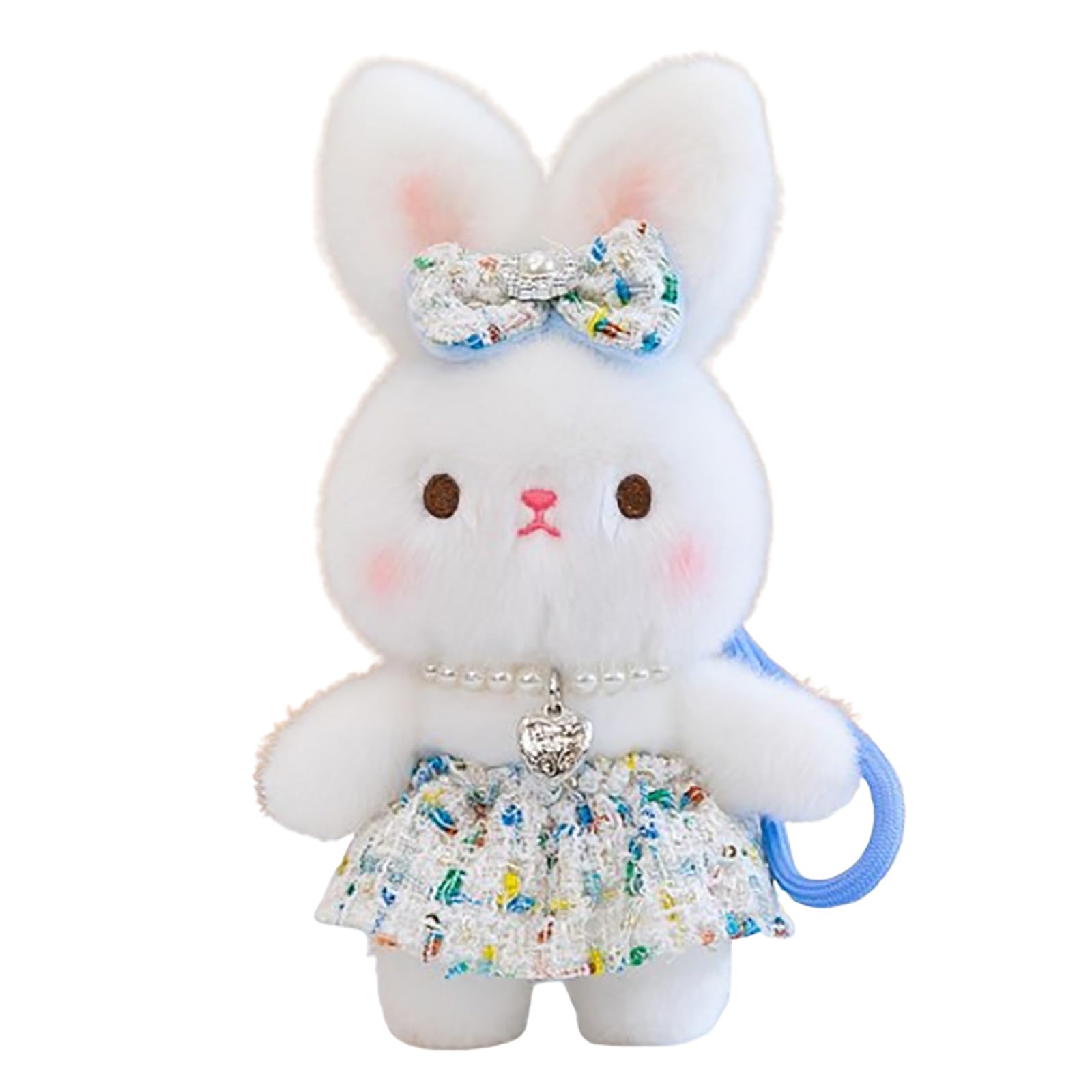 JORCEDI 8.27" Cute Plush Bunny Keyring, Fluffy Rabbit Teddy Stuffed Animal Pendant, Soft Easter Bunny Keychain, Cuddly Plushie Gift for Girls (Colorful skirt,21cm(8.27))