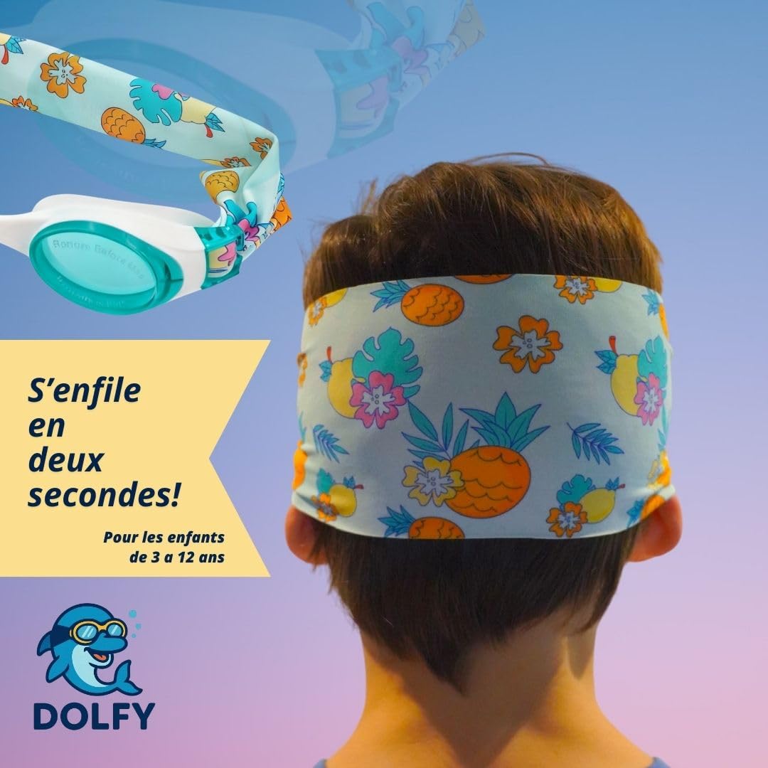 DOLFY Lunettes Piscine Enfant Fille Garçon 3-12 Ans – Lunettes Natation Enfant Étanches Anti-Buée avec Bandeau Stretch Doux qui ne Tire Pas les Cheveux – Protection UV – Piscine, Plage, Apprentissage