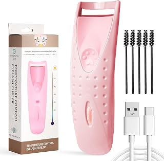 Heated Eyelash Curler, Heated Eyelash Curler, Heated Lash Curler, Professional Portable Eyelash Curler with Brush 1 Temperature Modes, Long Lasting Natural Curling, USB C Rechargeable