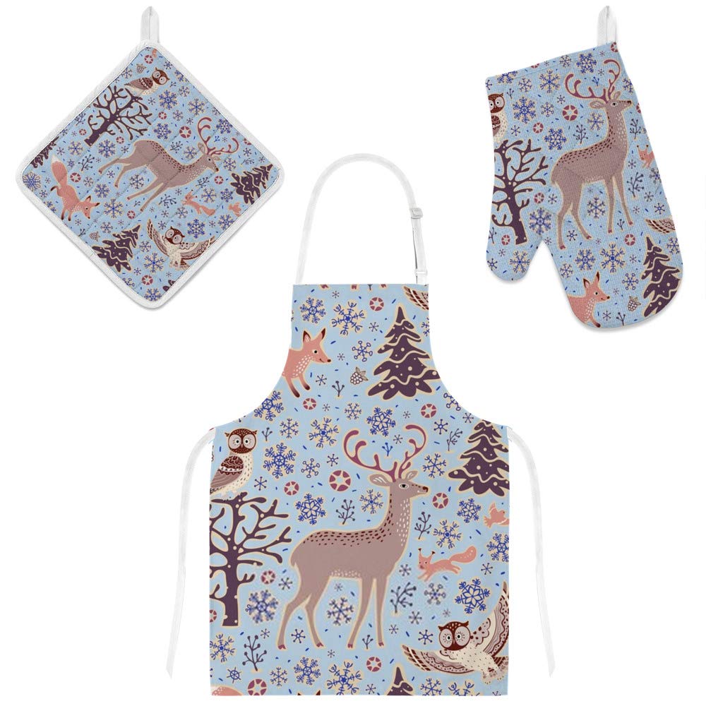 Tablier de cuisine 3 pièces motif animaux de la forêt le cadeau idéal pour amateurs de cuisine