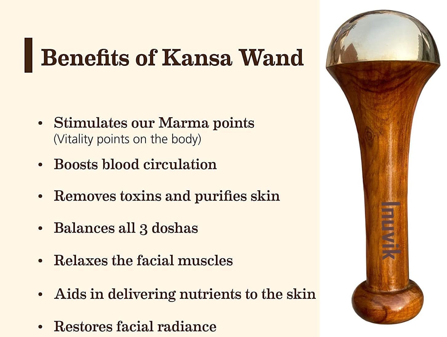 Inuvik Kansa Wand Face, Body & Foot Massager With Wooden Handle For Detoxification And Deep Relaxation (Pack of 1) (SINGLE SIDE SIZE: 5.5 CM) 1