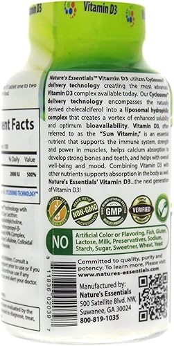 Miniatura 6 de NATURE'S ESSENTIALS Vitamina D3 2000IU | Apoyo inmunológico | Entrega liposomal de ciclosoma avanzado | Sin OMG, sin gluten, vegetariano | 100