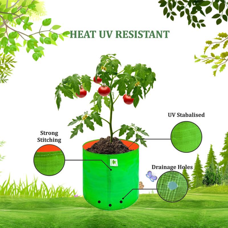 Image of Sow and Grow HDPE UV Protected 270 GSM Round Grow Bags for Terrace and Backyard Gardening Planters for Vegetable, Flower, Herbs and Fruits Green Color, Reusable Plant Bags (9x9 INCH, 30)