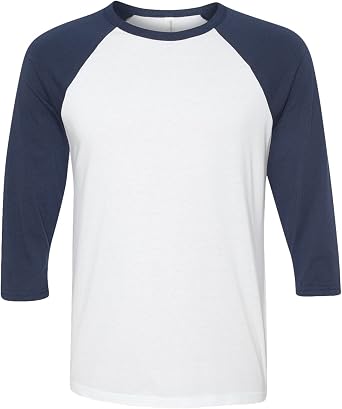 BELLA+CANVAS Unisex Three-Quarter Sleeve Baseball Tee - White/Navy