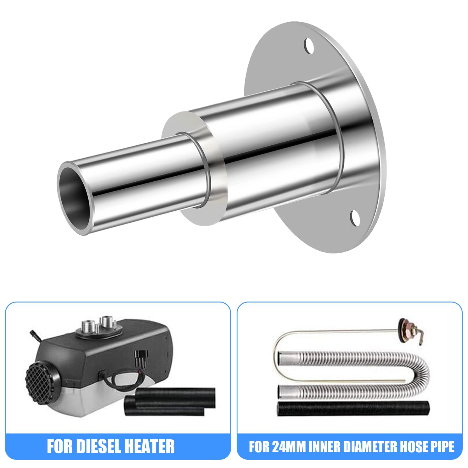 Nizirioo Regolazione della pelle tramite scafo: 24 mm dritta in acciaio inox Through Hull, raccordi di scarico con viti e dadi, con scafo, regolazione della pelle per riscaldamento diesel, camion,