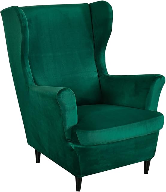 Mingfuxin Wingback Chair Covers 2 Piece Set Stretch Wing Chair Cushion Sofa Slipcover, Removable Velvet Wing Back Armchair Slipcovers Furniture Protector for Living Room Bedroom Hotel