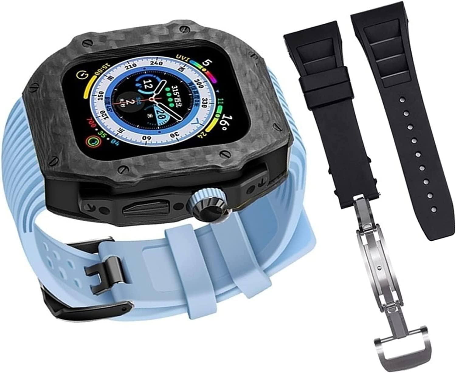 Upgrade Carbon Fiber Case With Silicone Watch Strap，For Apple Watch Ultra 49mm Modification Kit Protective Case，For IWatch 8 7 6 5 4 SE 45mm 44mm Fluorine Rubber Band