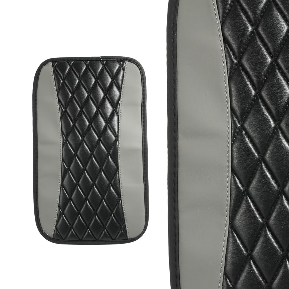 AOCISKA Cuscino universale per console centrale auto, in pelle, copertura per bracciolo auto, copertura per bracciolo auto, impermeabile e antigraffio, accessori interni (grigio)