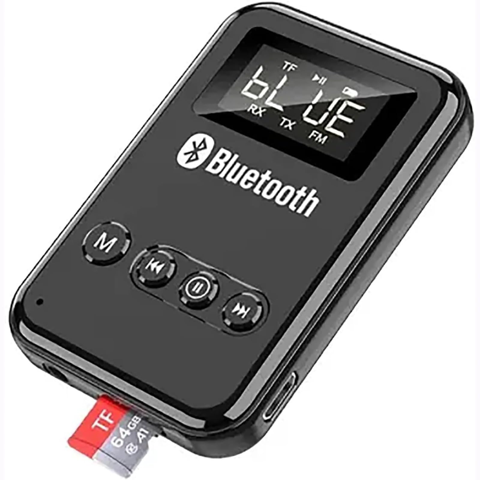 Ricevitore trasmettitore Bluetooth 5.0, adattatore ricetrasmettitore wireless portatile ricaricabile con jack da 3,5 mm, supporto riproduzione scheda TF/trasmissione FM (87,5~108HMZ FM), per altoparla