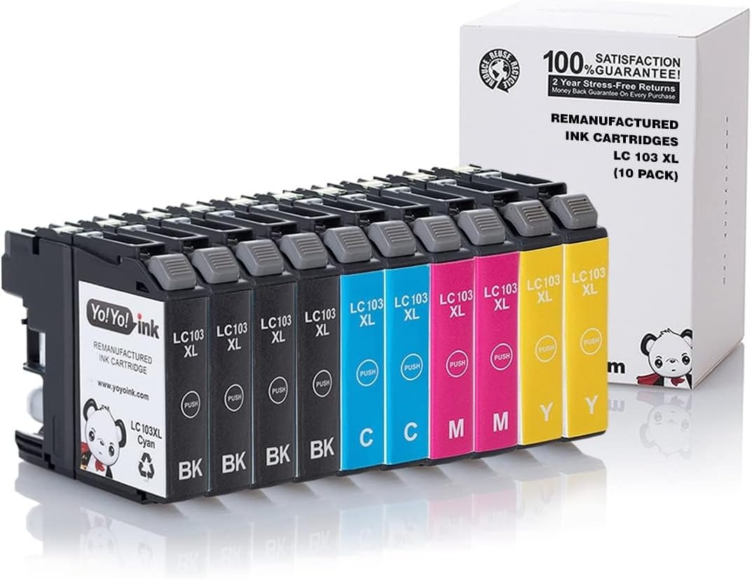 YoYoInk Compatible Printer Ink Cartridge Replacement for Brother LC-103 LC103 XL High Yield (4 Black, 2 Cyan, 2 Magenta, 2 Yellow; 10 Pack)