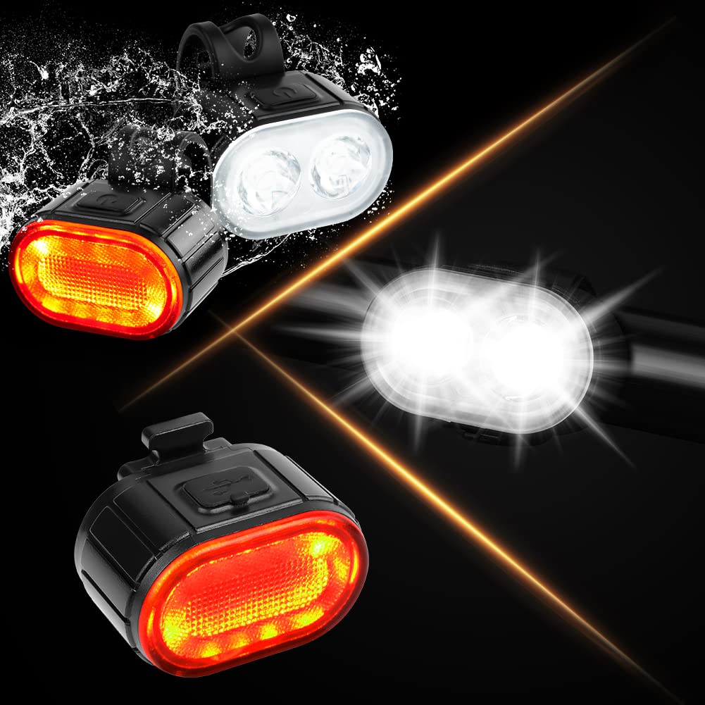Flintronic Zestaw świateł rowerowych, oświetlenie rowerowe z możliwością ładowania USB, super jasne światła rowerowe przednie i tylne tylne światło LED dla bezpieczeństwa jazdy w nocy, wodoodporność