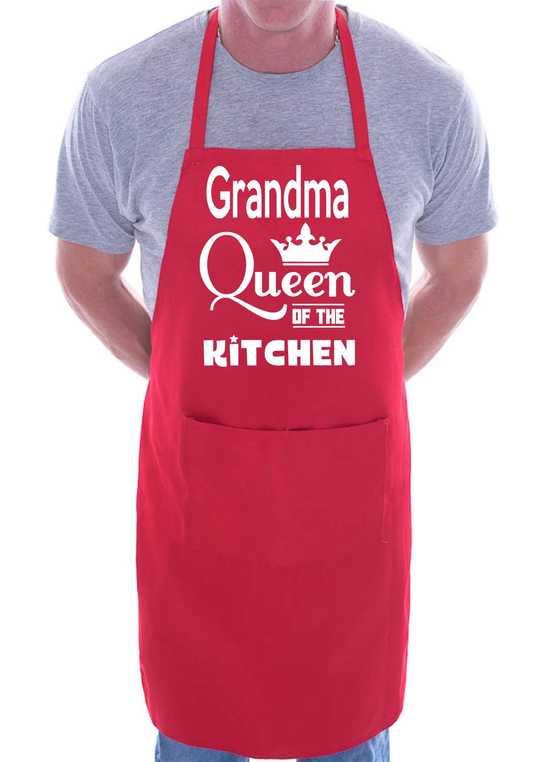 Print4U Grandma Is Queen Of The Kitchen Chef Apron Cooking Novelty Baking Gag Gift Present Ladies Red