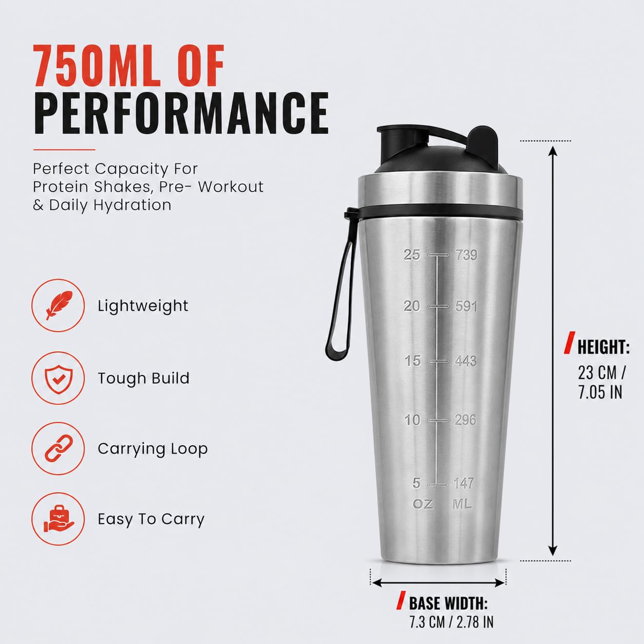 SLOVIC Stainless Steel Shaker for Gym [750 ML] | Protein Shaker Bottle — Amazon image 7