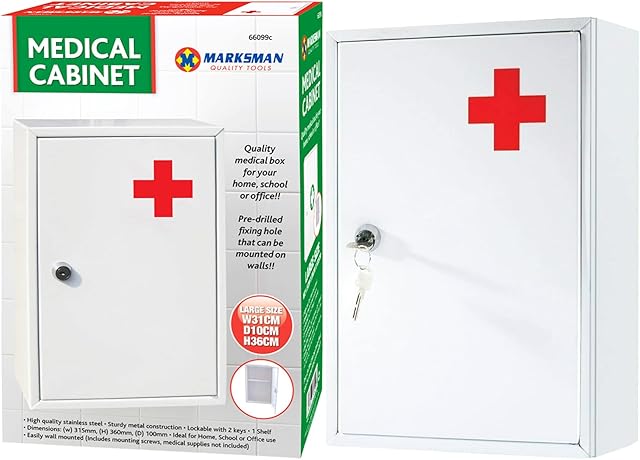 NTI Large Medical Cabinet | First Aid Locking Box Medicine Drugs Storage Healthcare Lab Dental Home Office School Wall Mounted Lockable + 2 Keys UK FREE P&P, White
