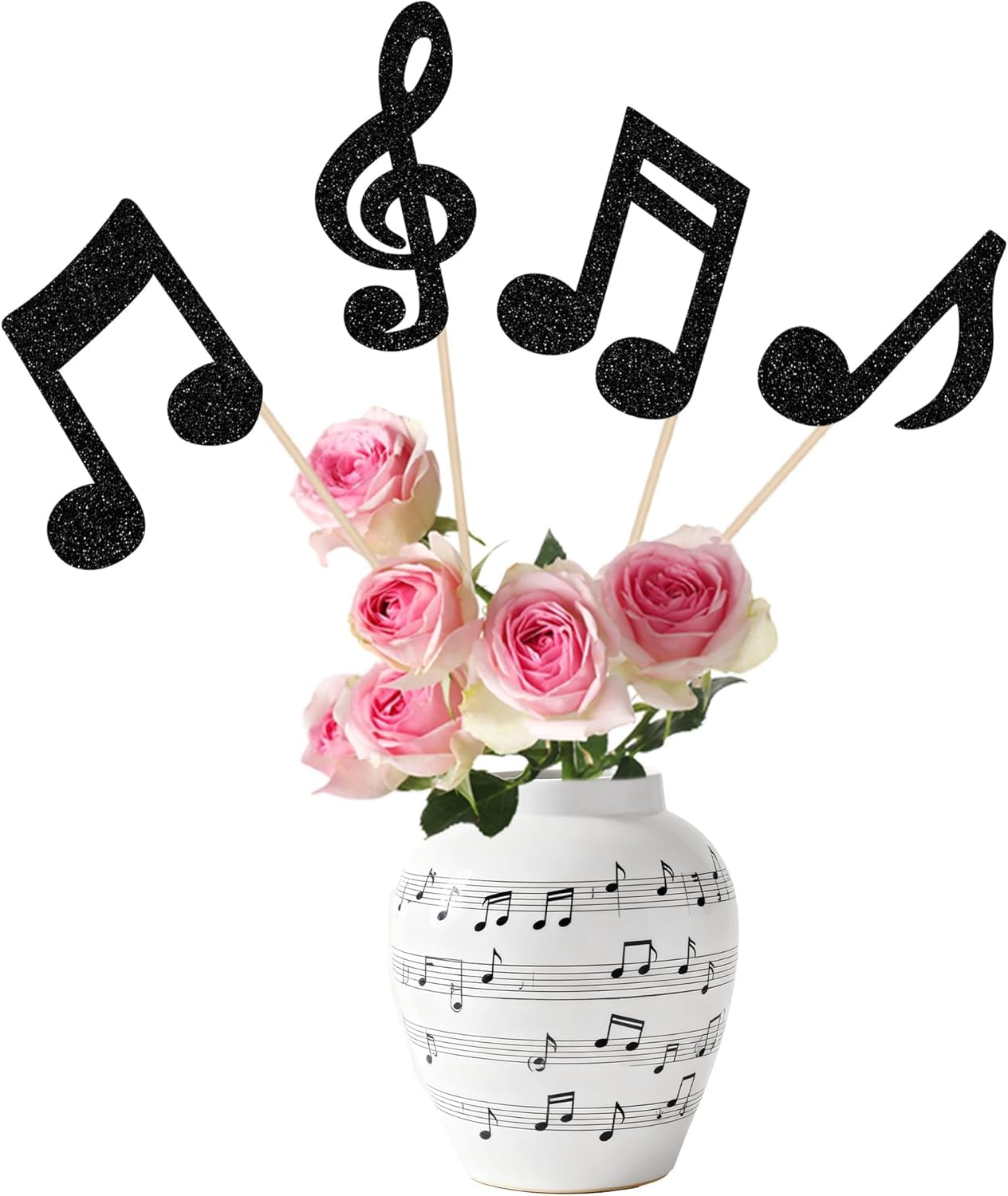 12 Stück Musik Noten Tortendeko Glitzer Schwarz Musical Symbol Cake Toppers Rock Musik Kuchen Deko für Konzert Thema Hochzeit Geburtstag Party Tisch Dekorationen Schwarz