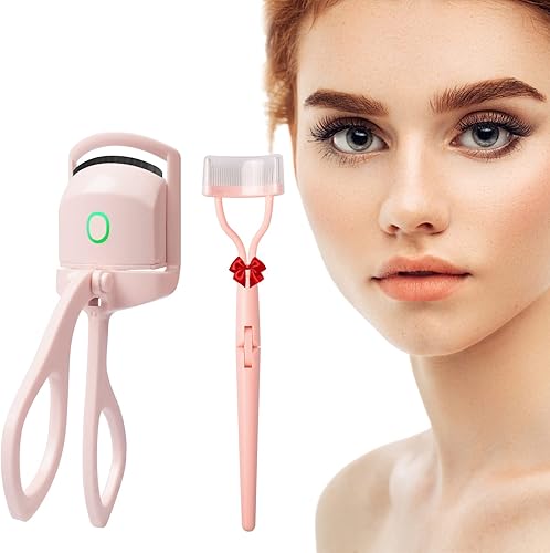 Rizadores de pestañas calentados, rizadores de pestañas eléctricos con USB recargable, 2 modos de temperatura, herramienta de maquillaje con peine