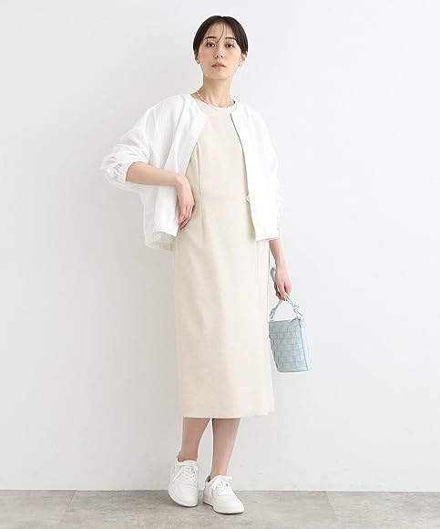 【未使用】　INDIVI 麻調スタイルアップワンピース 洗える／UVケア／SETUP可能】麻調スタイルアップワンピース