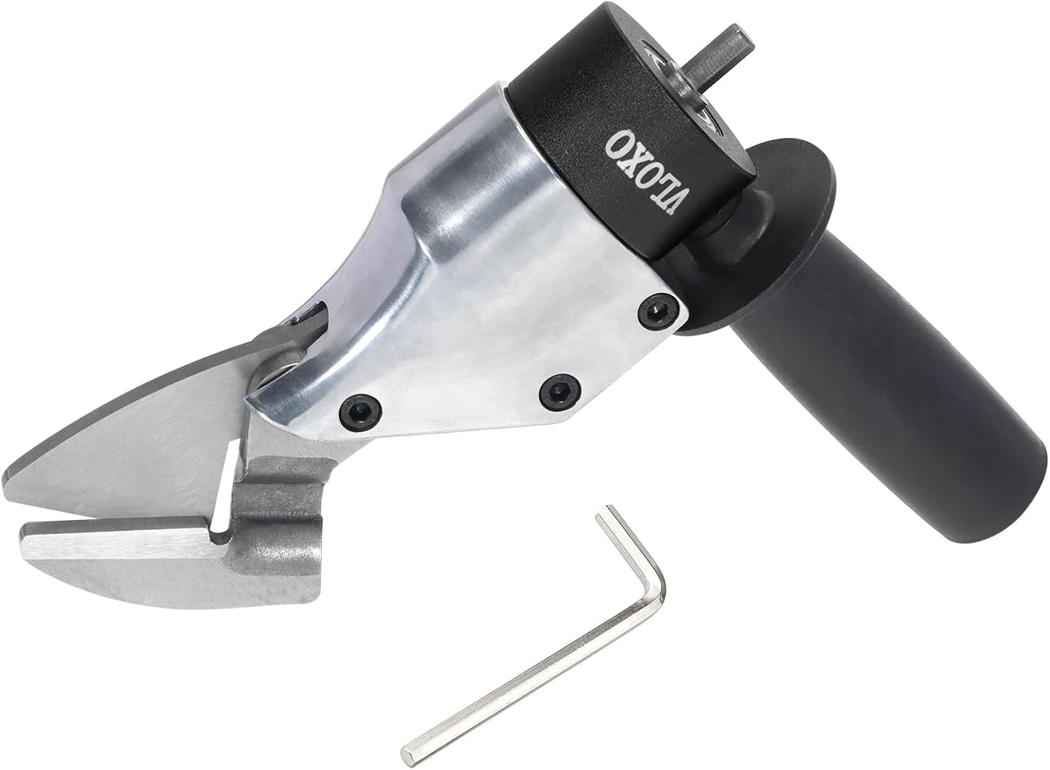 VLOXO Professional Metal Shear Drill Attachment, Sheet Metal Cutter for Drill Attachment with 360° Pivoting Handle, Power Tool Accessory for Curved and Straight Cutting on Steel, Aluminum(Black)