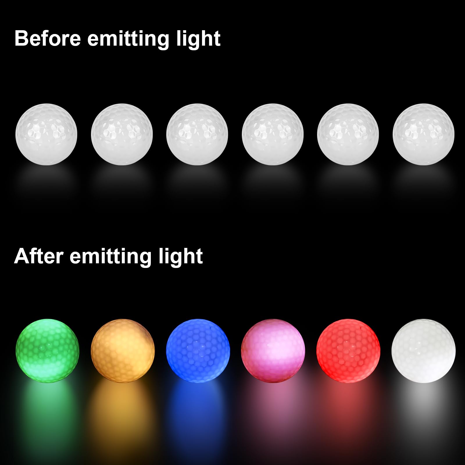 6 Pelotas de Golf Coloridas Light Up Flashing Glowing Pelotas de Golf LED Luminosas para Entrenamiento Nocturno