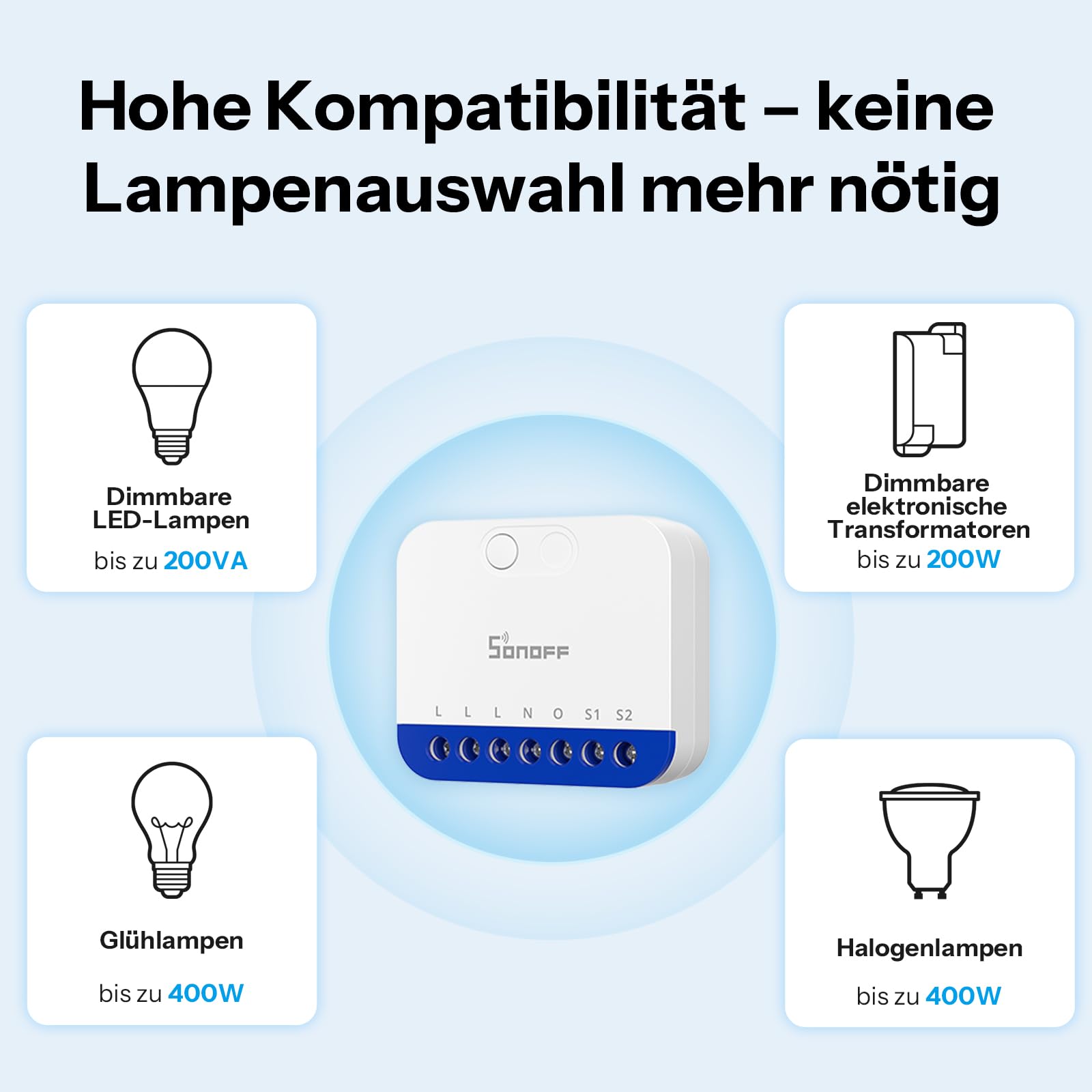 SONOFF MINI DIM WiFi Dimmer Schalter für dimmbare LED, elektronische Trafos, Glüh Halogenlampen, Neutralleiter erforderlich, Leistungsmessung, Matter kompatibel mit Alexa, Google Home & Apple HomeKit