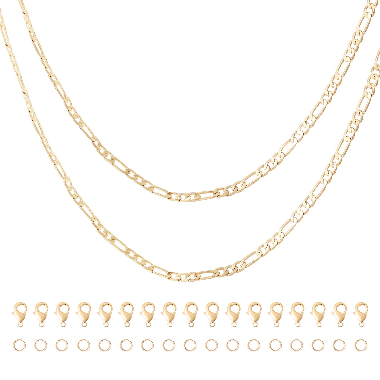 Pandahall 6.56 Ft 14K Gold Plated Figaro Chains 12.8x5x1mm Brass Gold Figaro Link Chains with Lobster Claw Clasps & Jump Rings for DIY Bracelet
