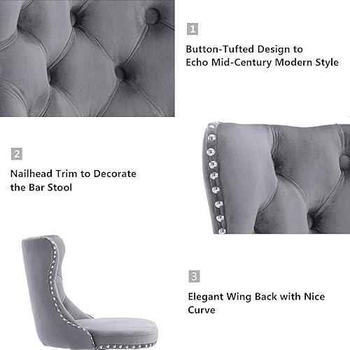Miniatura 115 de Aoowow Juego de 2 taburetes de bar giratorios ajustables con respaldo de terciopelo copetudo, sillas de bar modernas tapizadas con cabeza de clavo