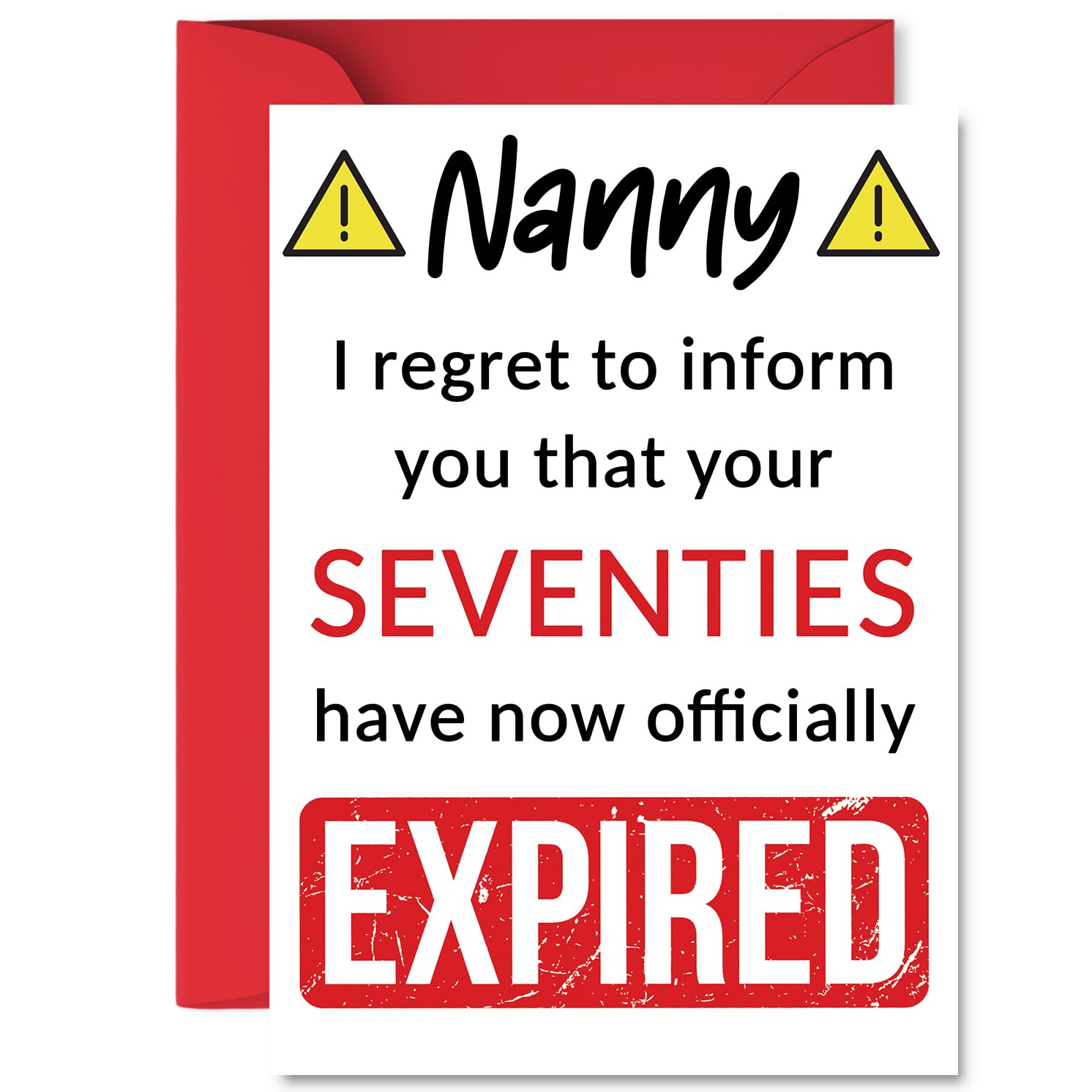 Funny 80th Birthday Cards for Nanny - Your Seventies Have Expired - Happy Birthday Card for Nanny Nan from Grandson Granddaughter, A5 Banter Joke Humour Bday Greeting Cards Gift