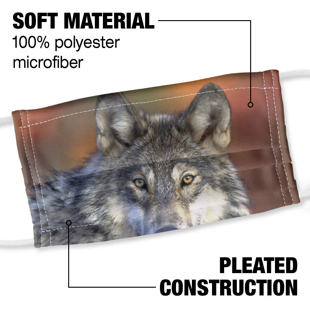Popfunk Gray Wolf with Fall Background 1-Ply Reusable Face Mask Covering with Adjustable Nose Wire, Unisex