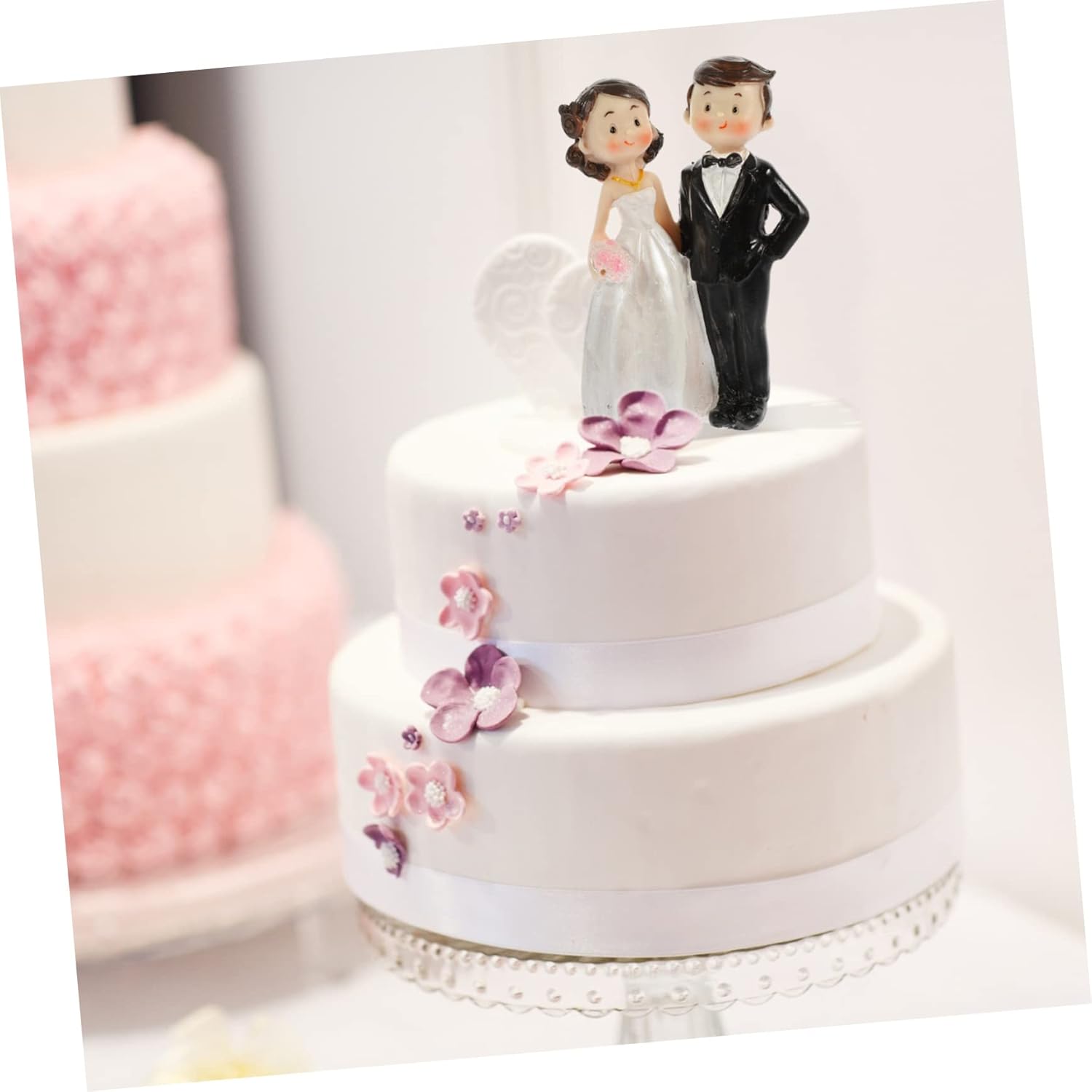 Toyvian Wear-Resistant Bride and Groom Doll Wedding Cake Topper Small Decorative Couple Figurine for Wedding Table and Home Display